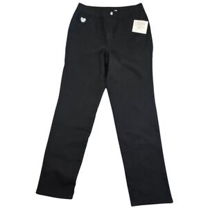 Quacker Factory DreamJeannes Pants Women Size M Black Rhinestone Heart Straight